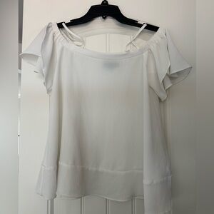 Cream Asymmetrical Ruffled Short Sleeve Blouse